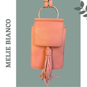 Melie Bianco Premium Vegan Leather Slim Crossbody Bag Tassle Peach